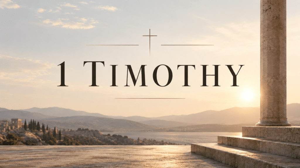 Grecian column, sunrise, 1 Timothy text